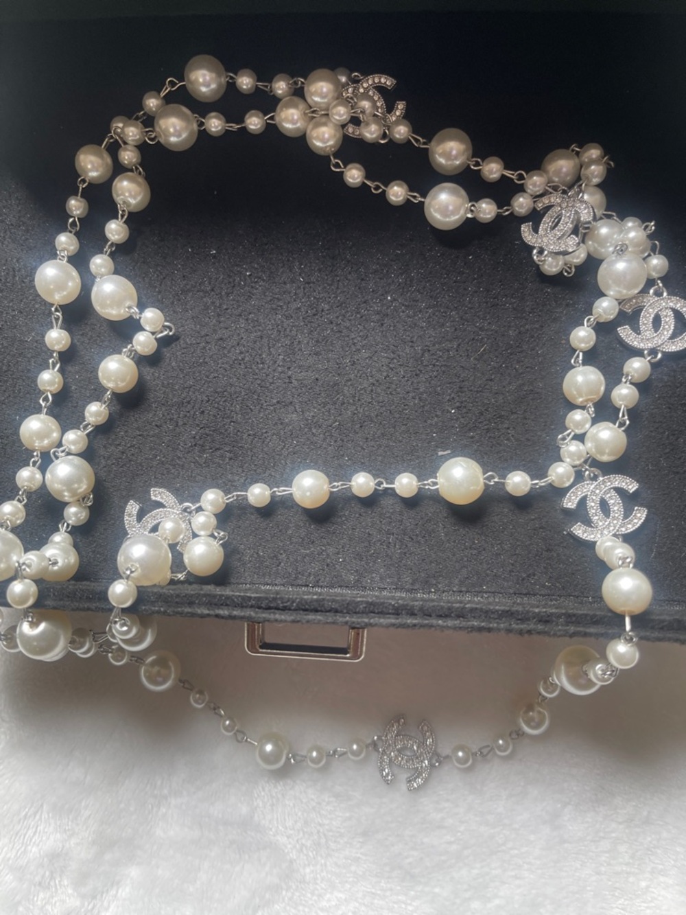 Chic Ivory Faux Pearl with silver- tone Long Necklace